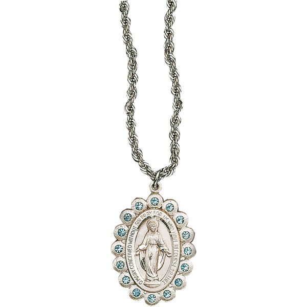 Miraculous Medal Blue Stones