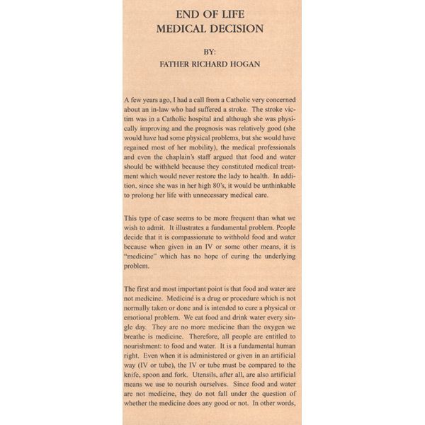 End of Life Medical Decision by FR Richard Hogan