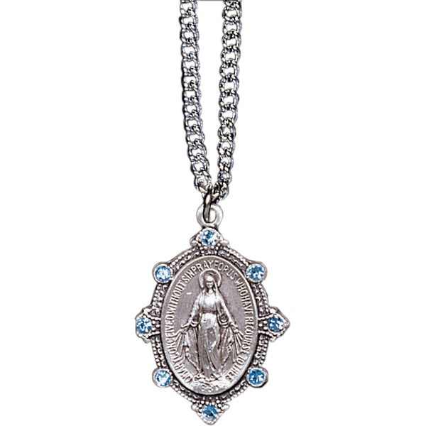 SS Miraculous Medal Blue Stones