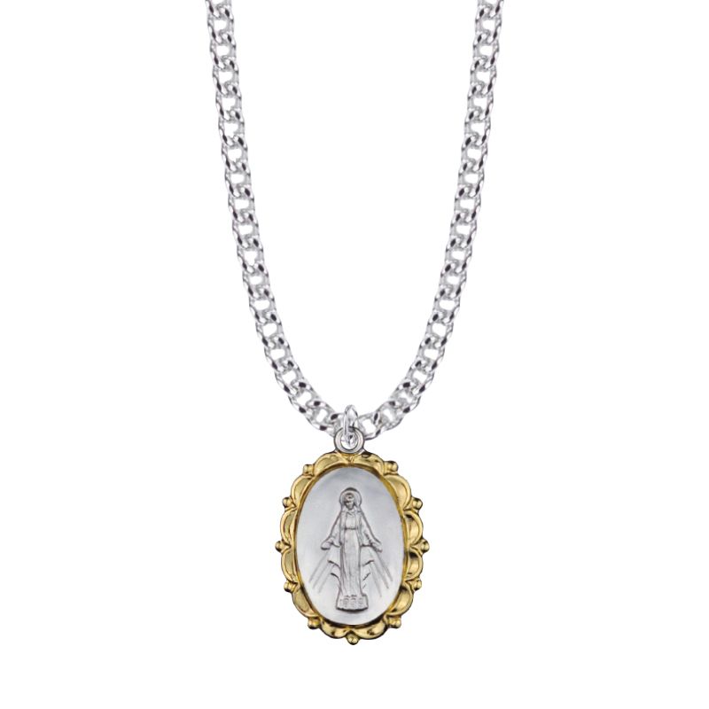 SS Miraculous Medal W/18KT Gold Edge 18" Chain