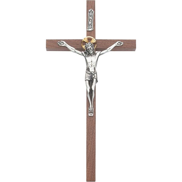 Slimlin Walnut Crucifix Silver Corpus 10 Inch