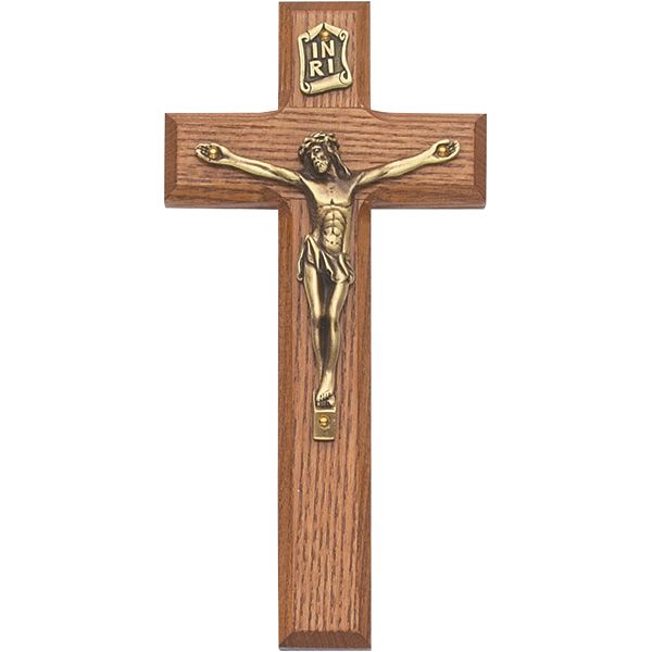 Oak Brass Crucifix 7"