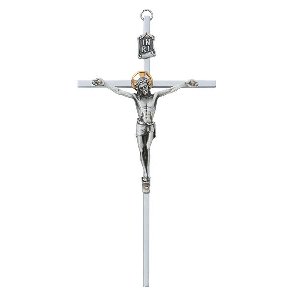 Slimline Silver Metal Crucifix 10"