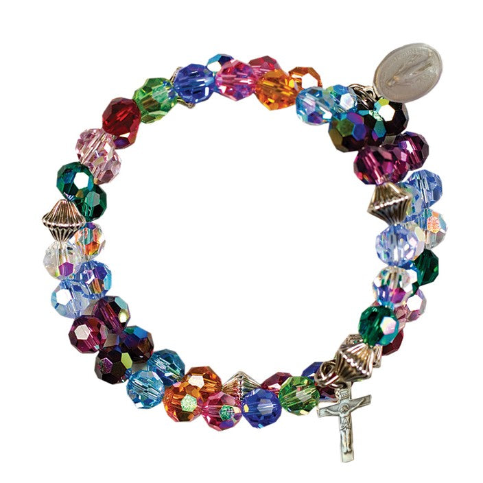Multi Color Swarovski Wrap Rosary Bracelet SS Charms