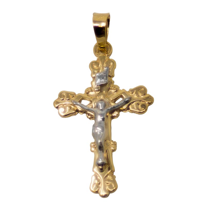 14KT Two Tone Filigree Crucifix 0.75"