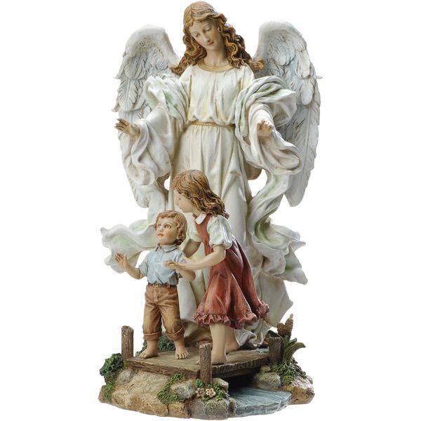 Guardian Angel with Children Statue 10"