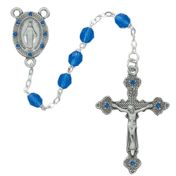 Blue Glass Rosary 23"