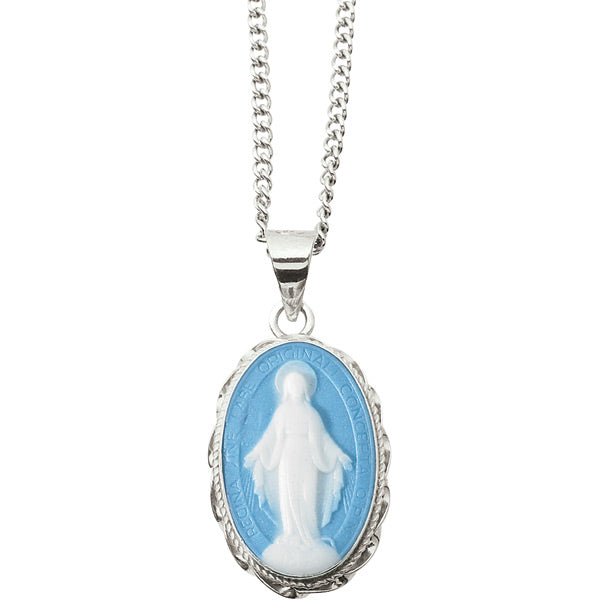 SS Genuine Cameo Miraculous Medal on 18" Chain