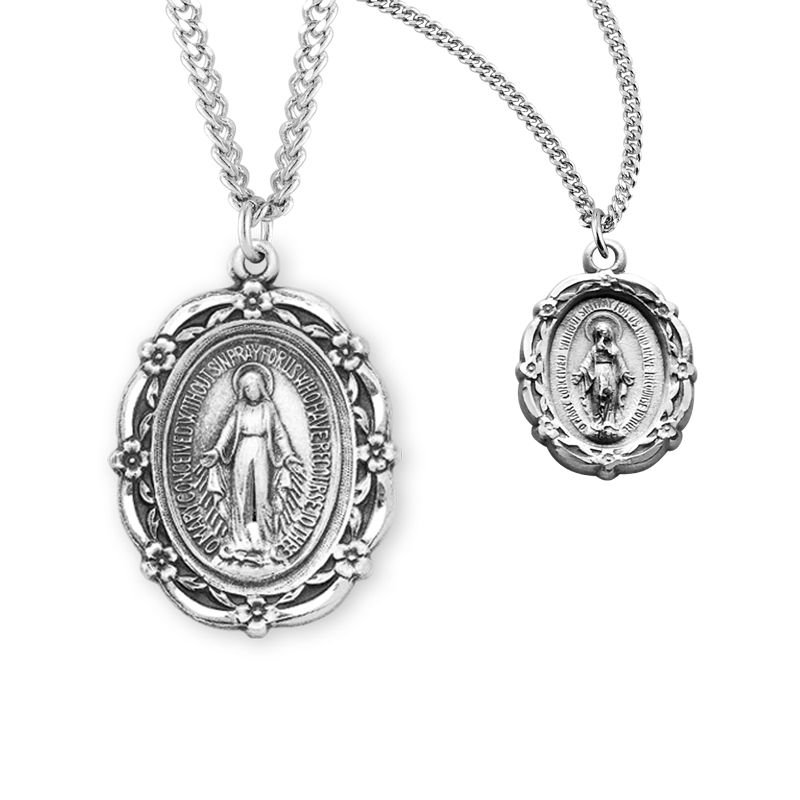 Miraculous Medal with Flower Border