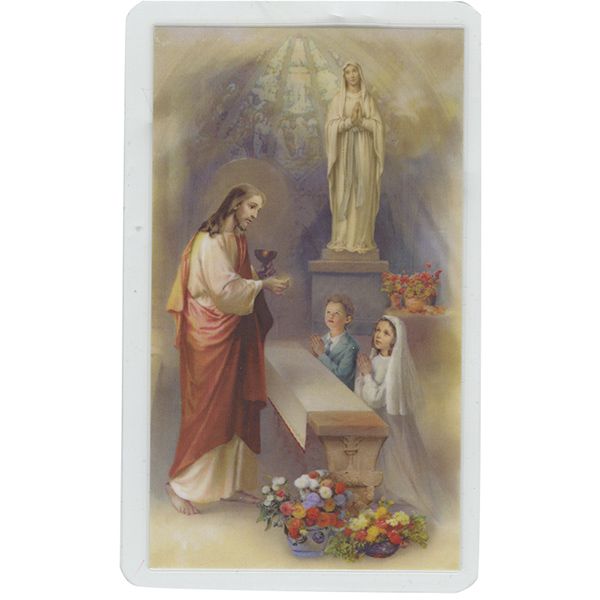 Christ with Boy and Girl Communion Holy Card