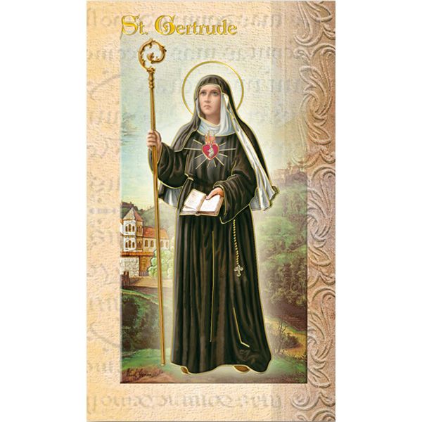 St Gertrude Mini Lives of the Saints Holy Card
