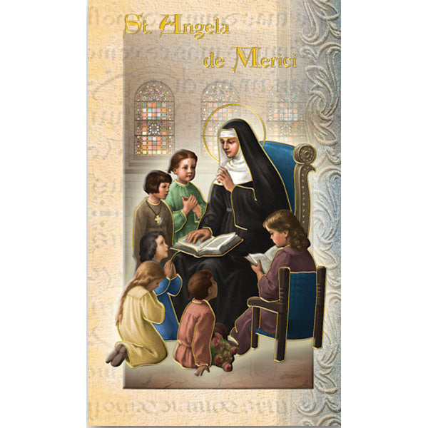 St Angela Mini Lives of the Saints Holy Card