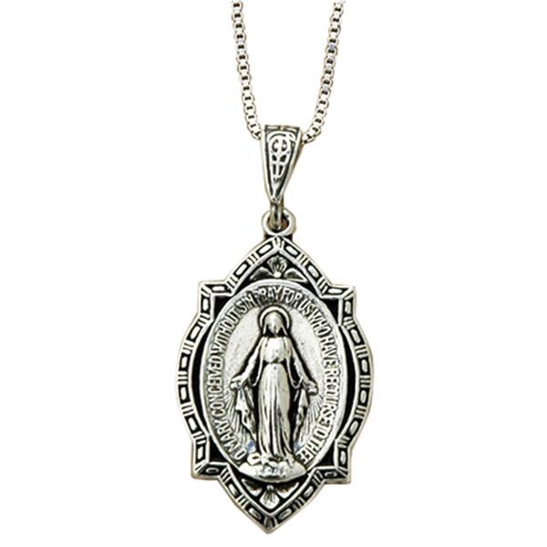 Sterling Silver Vintage Miraculous Medal Pendant