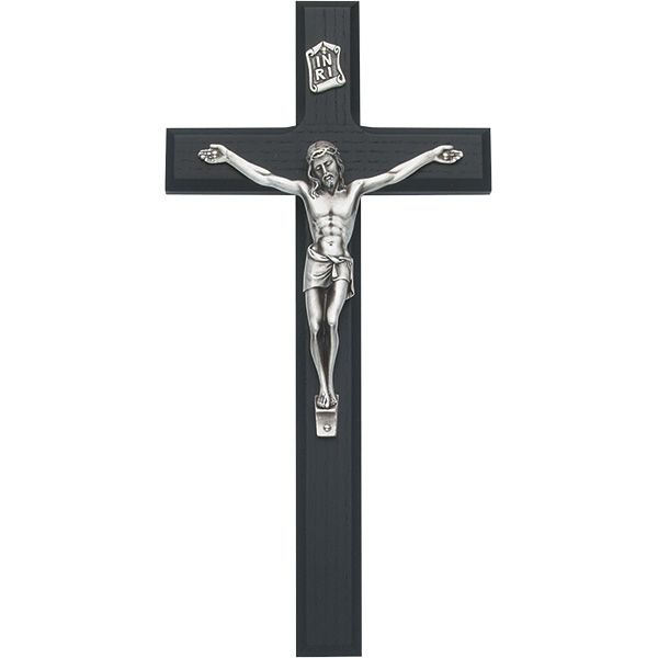 10" Black Wood Crucifix with Silver Corpus