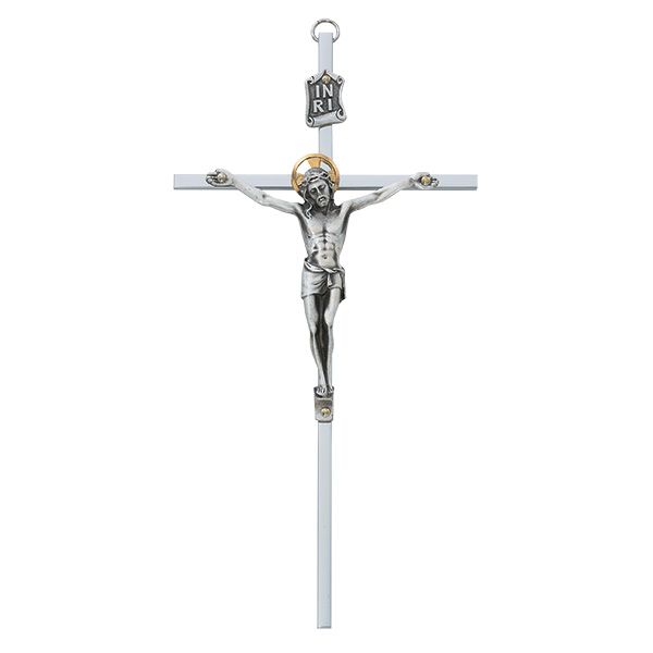 8" Silver Crucifix with Gold Halo
