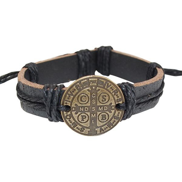 Leather St Benedict Rope Bracelet