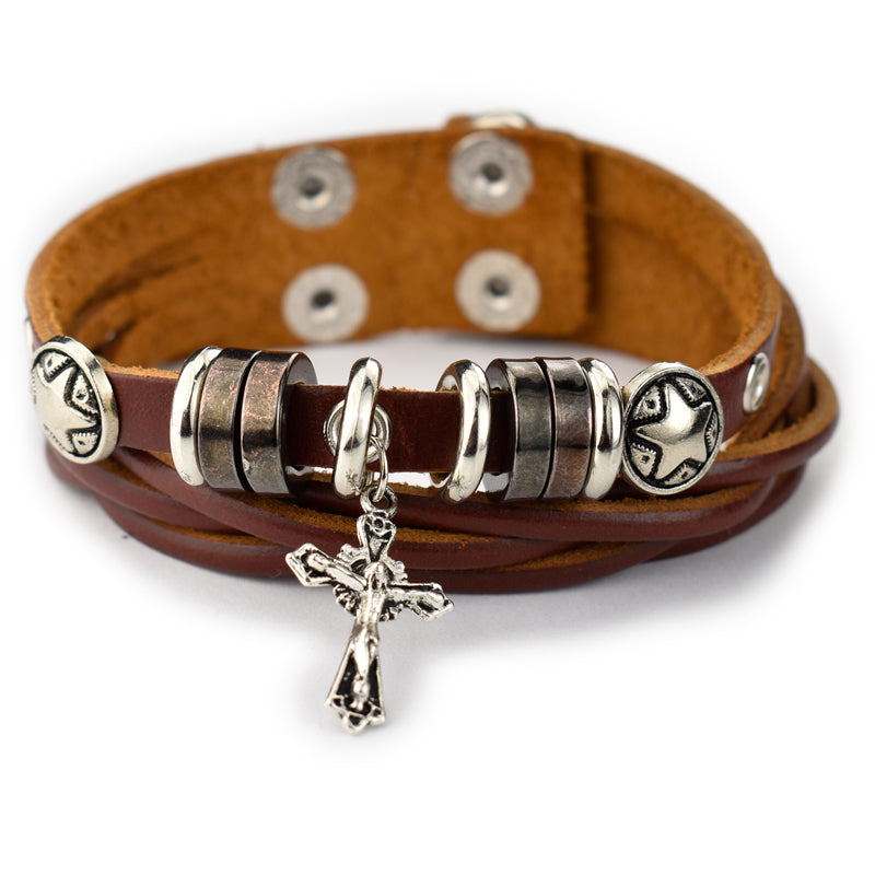 Leather Crucifix Bracelet