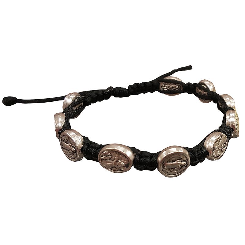 St Michael and Benedict Black Corded Bracelet