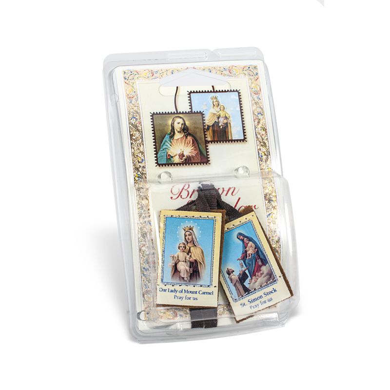 Plain Brown Scapular With Holy Card