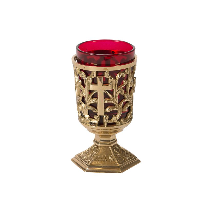 Brass Votive Stand With Red Glass Votive