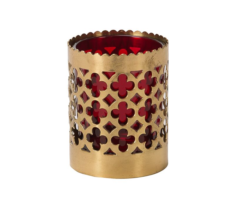 Brass Candle Holder With Red Glass Votive