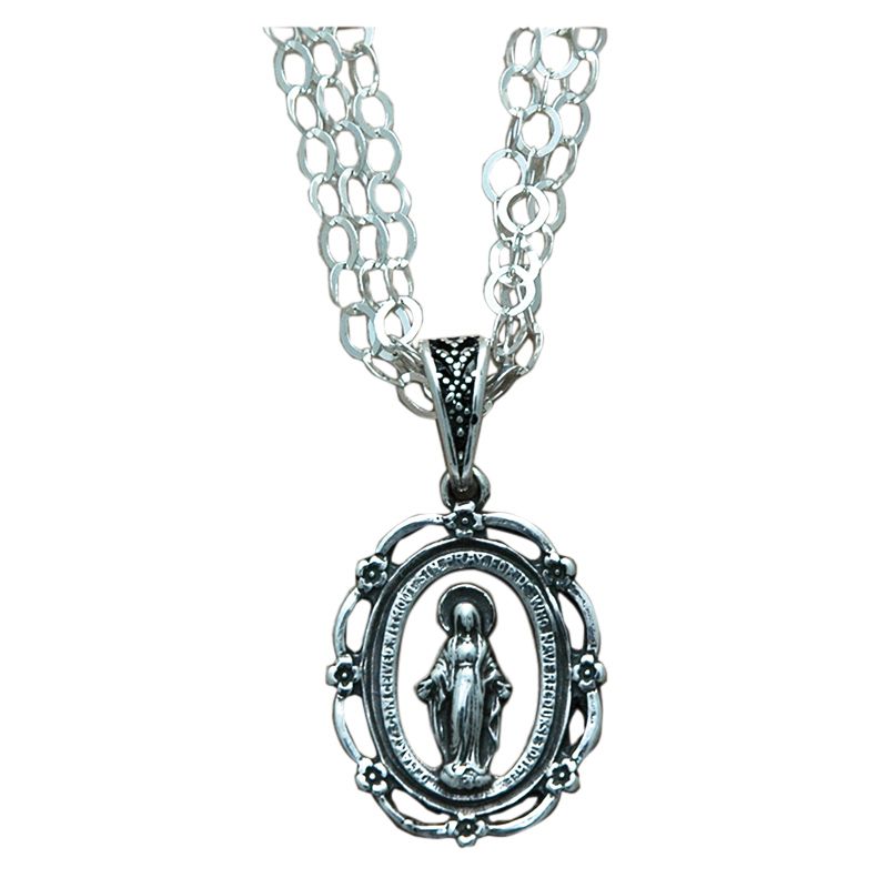 Triple Chain Miraculous Medal Pendant