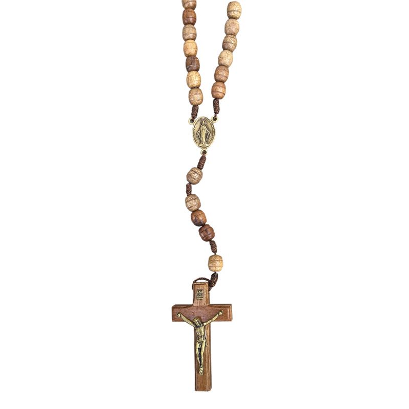 Textured Wood Bead Cord Rosary
