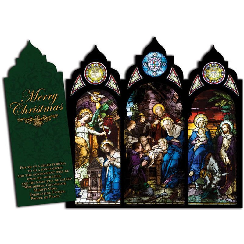 Nativity Stained Glass Tri-Fold Triptych Christmas Card