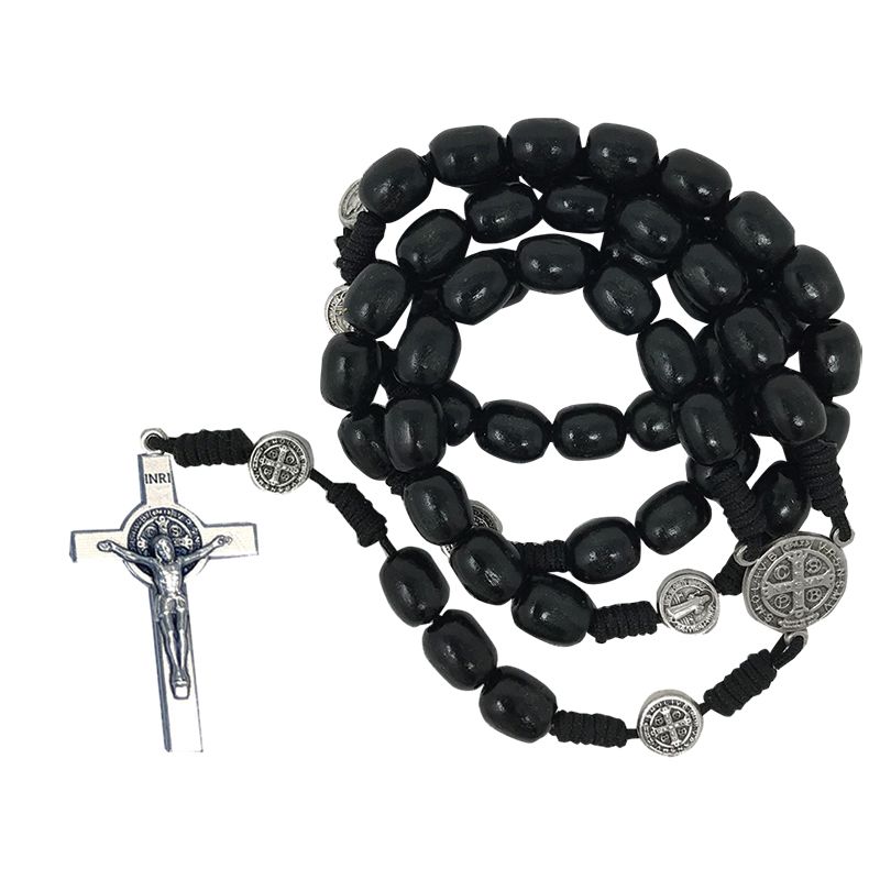 Black Wood Cord St Benedict Rosary