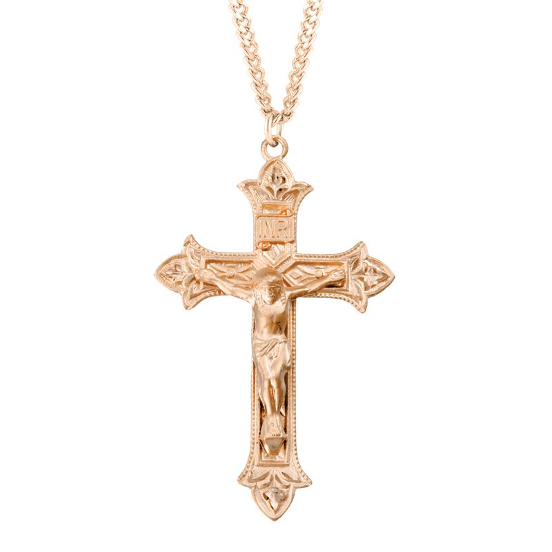 Gold Over Silver Fleur de Lis Crucifix