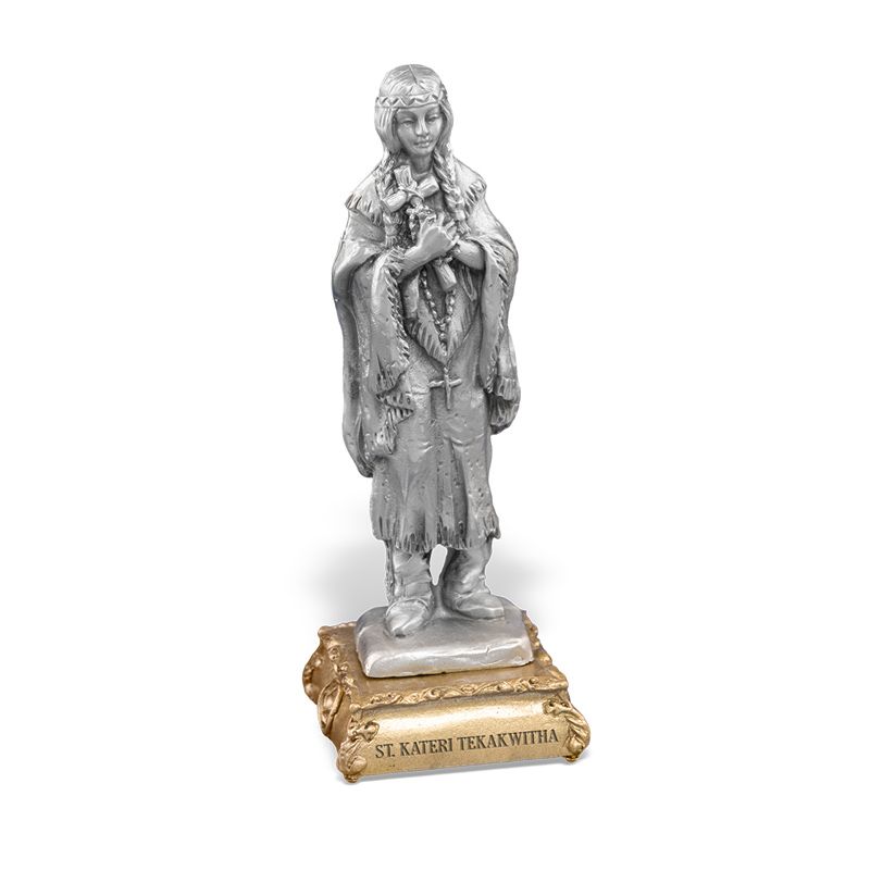 St Kateri Tekakwitha Pewter Patron Saint Statue
