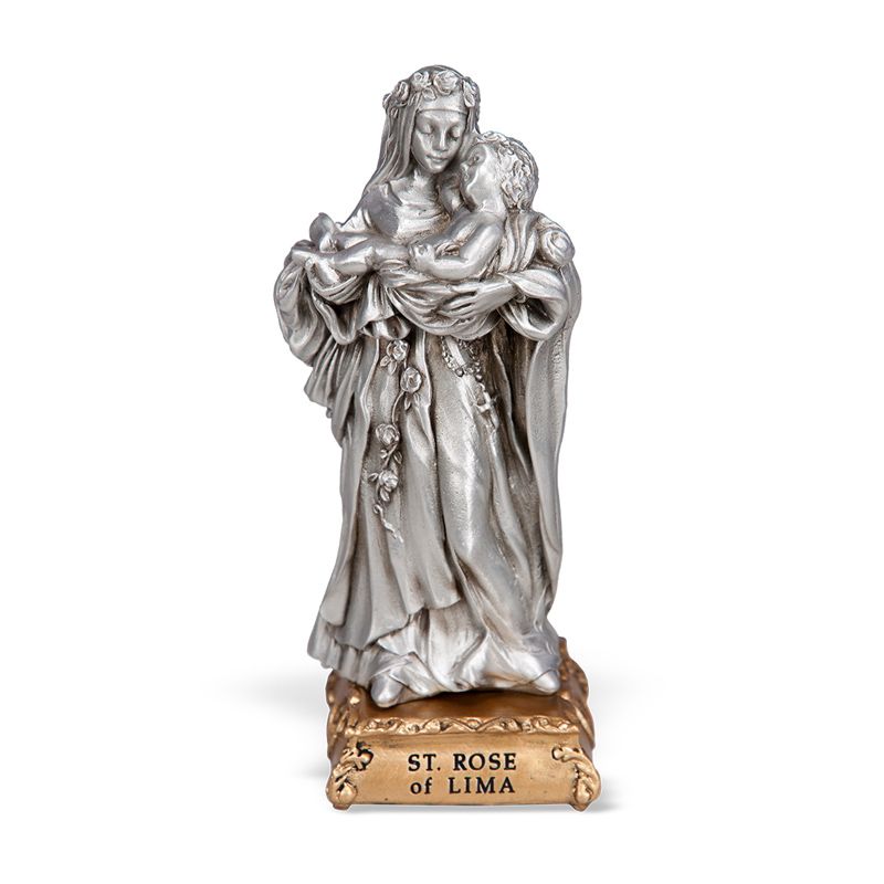 St Rose of Lima Pewter Patron Saint Statue