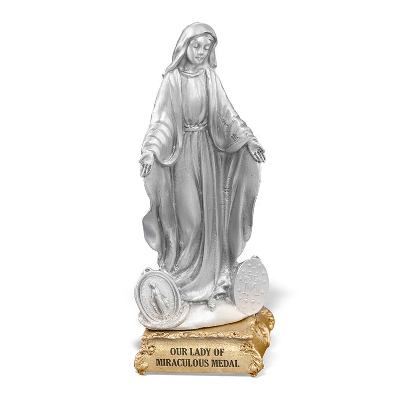 Miraculous Medal Pewter Patron Saint Statue