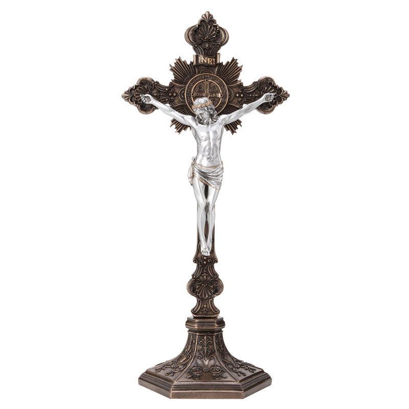 St Benedict Two Tone Crucifix With Base
