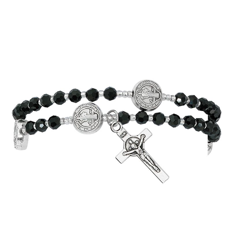 Black Twisted St Benedict Rosary Bracelet