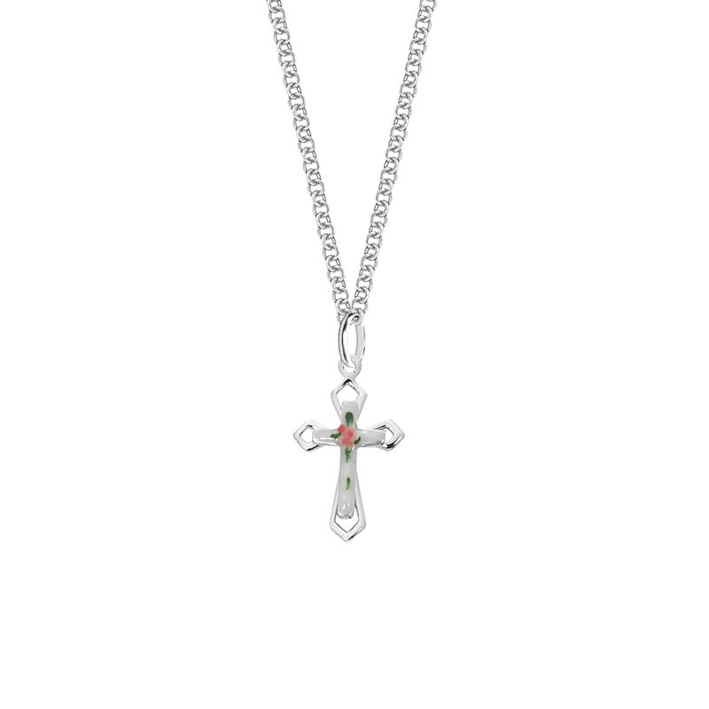 Enameled Rose Cross Pendant