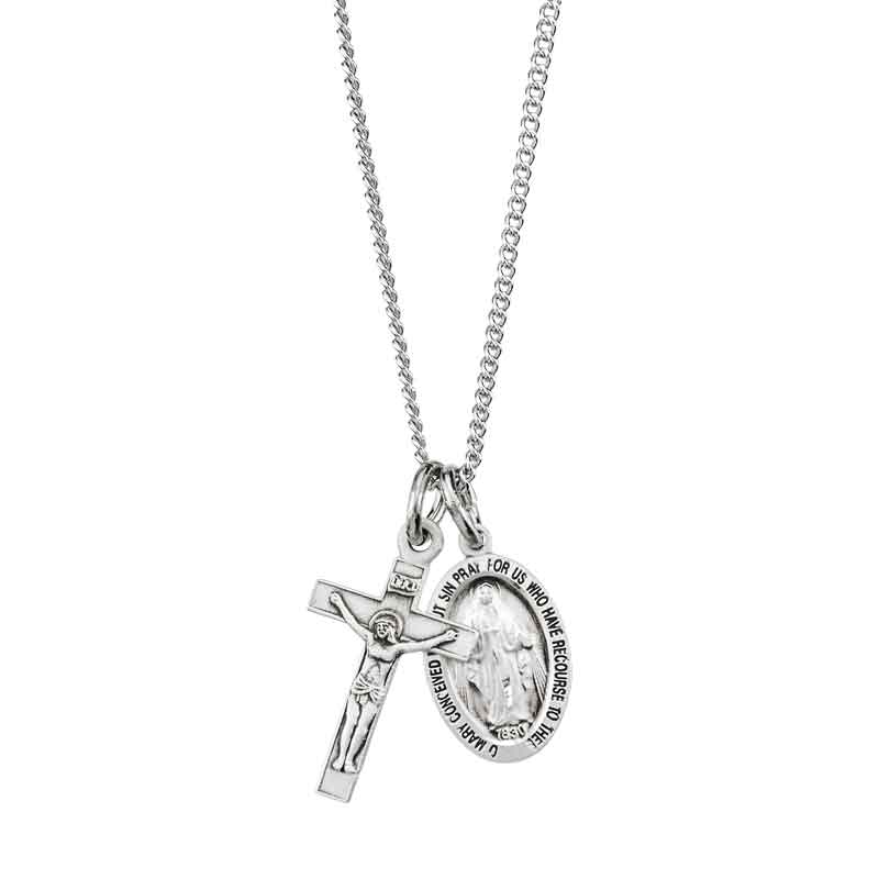 Miraculous Medal with Crucifix Pendant