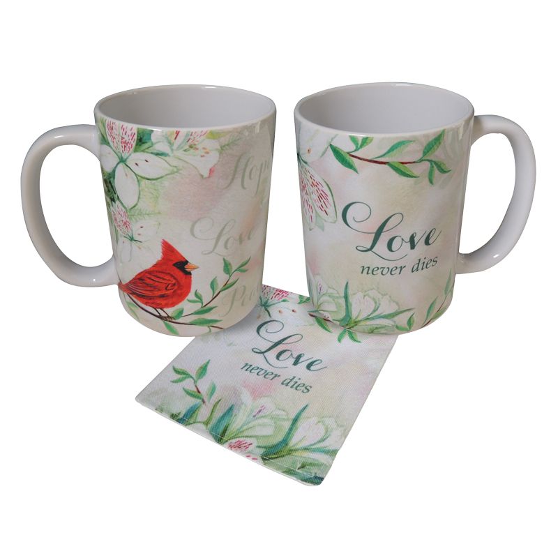 Cardinal Love Never Dies Mug