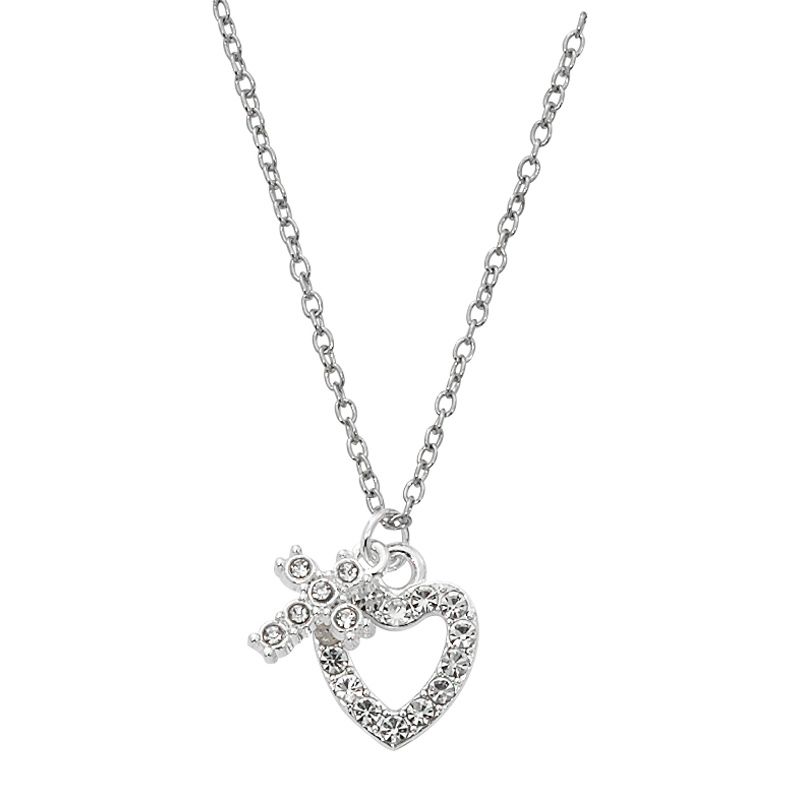 Crystal Heart and Cross Pendant