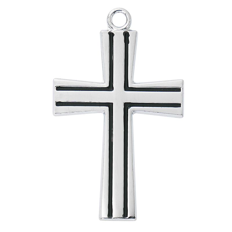 Sterling Silver Black Outline Cross Pendant
