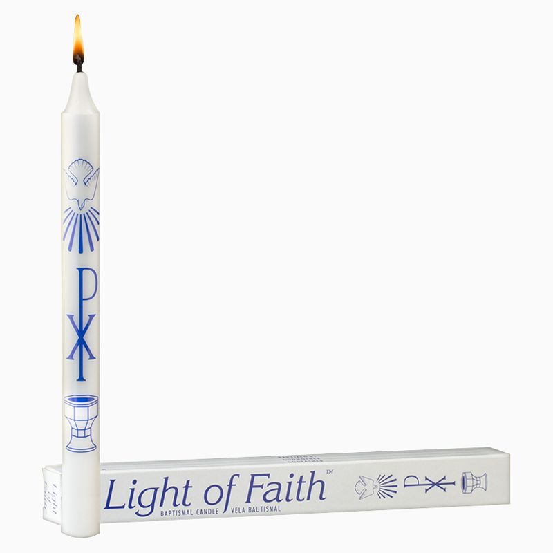 Baptismal Candle, Blue and White
