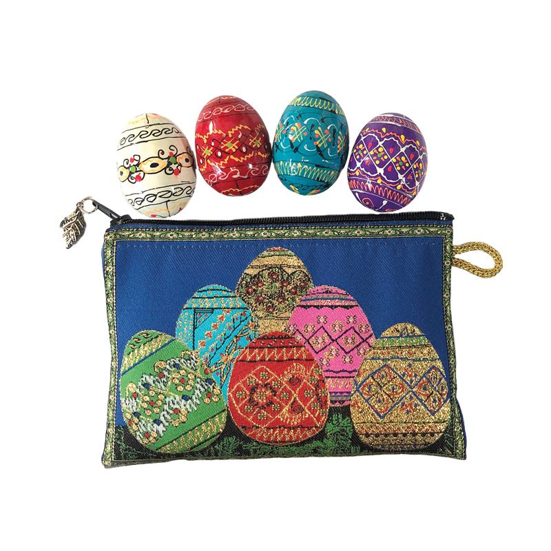 Easter Egg Pysanky Tapestry Pouch with 4 Handpainted Eggs