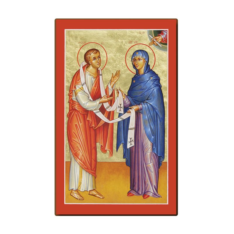 Mary Vesting St John Icon on Wood