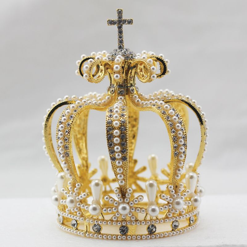 Pearl Jeweled Metal Crown Large - 3 1/16 Inch