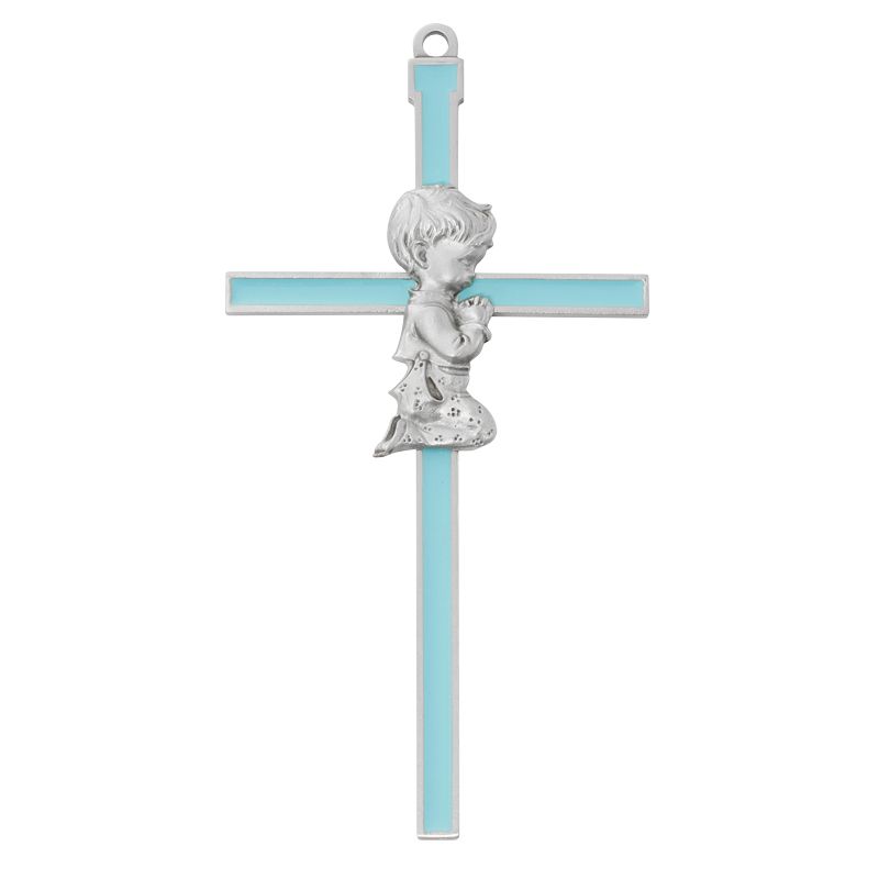 Blue Praying Boy Cross