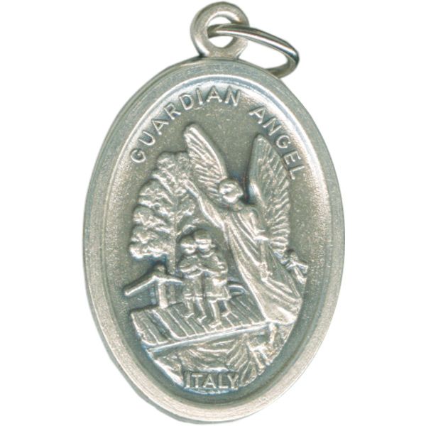 Guardian Angel Oval Oxidized Medal