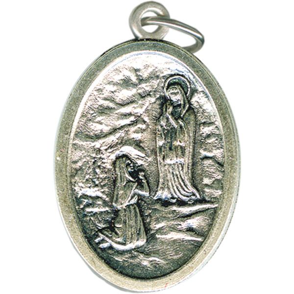 OL Lourdes Oval Oxidized Medal