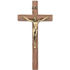 Carved Walnut Crucifix Brass Corpus 10"