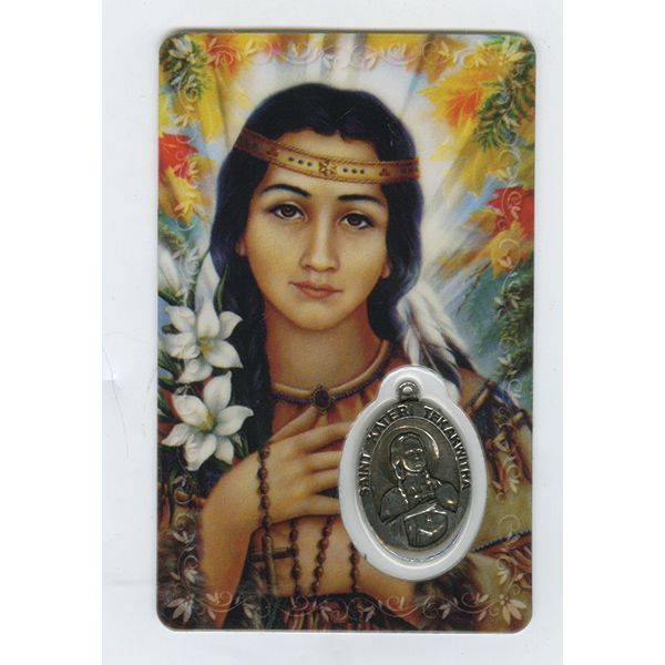 St Kateri Devotional Holy Card with Medal