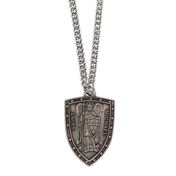 Sterling Silver Large St Michael Shield Medal